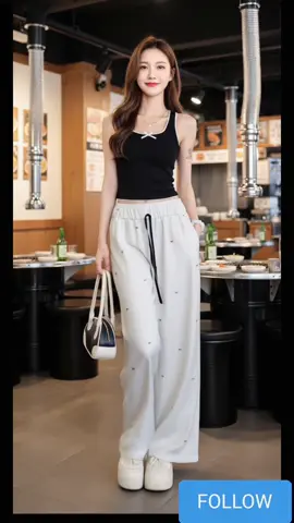 Quần suông ống rộng kẻ sọc phối hoạ tiết thêu#vivibeauty #trending #quanongrong 