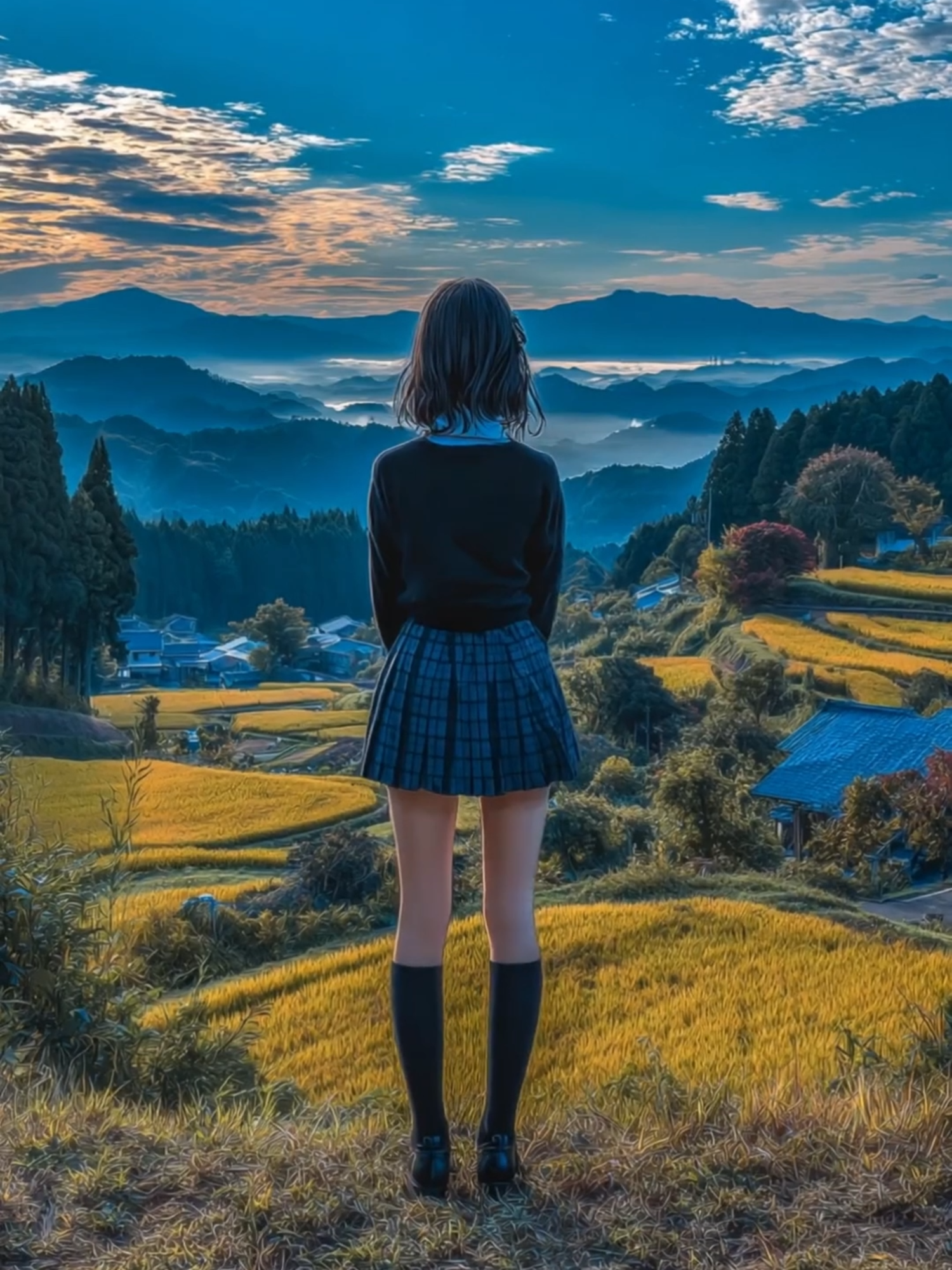 Chasing the quiet moments. #JapanVibes #CountrysideDreams #SunriseView #WanderGirl #AnimeAesthetic #SereneLandscape #ScenicJapan #LiveActionAnimation #LiveActionAnime