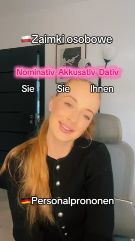 🇩🇪 Zaimki osobowe — Akkusativ & Dativ 💬  Czy z tą piosenką nie stają się łatwiejsze do zapamiętania? ❤️ Akkusativ (kogo? co?): mich (mnie), dich (ciebie), ihn (jego), sie (ją), es (je) uns (nas), euch (was), sie (ich), Sie (Pana/Panią) Dativ (komu? czemu?): mir (mi), dir (tobie), ihm (jemu), ihr (jej), ihm (jemu), uns (nam), euch (wam), ihnen (im), Ihnen (Panu/Pani) Pamiętajcie! Zaimek zastępuje rzeczownik w zdaniu np: 📌Ich helfe meiner Mutter - Ich helfe ihr. 📌Wir sehen das Kind - Wir sehen es. #zaimkiosobowe #naukaniemieckiego #deutschmitada #gramatyka #polacywniemczech 