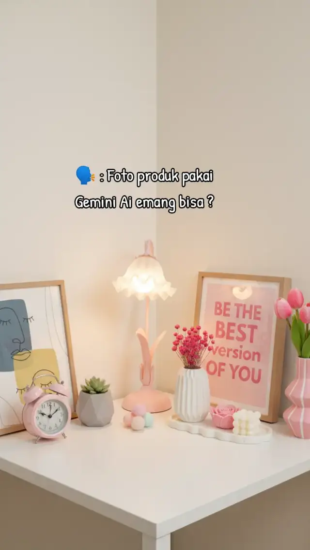 1. Cari produk dulu di tiktok/Shopee 2. Screenshot foto produknya 3. Cari background di pinterest  4. Buka aplikasi Gemini AI 5. Masukan file Foto ke Gemini AI Contoh prompt: Tolong edit sandal ini menjadi seperti 1 sandal di pegang dan 1 sandalnya di letakkan di meja, di pegang oleh tangan wanita dengan kuku peach dan cincin zigzag silver kecil di telunjuknya. terlihat lengan baju rajut halus nya menutupi bagian tangannya, buat seperti sedang membuat konten di atas meja putih dengan aksesoris perintilan tersebut, buat menjadi ukuran rasio 9:16 ultra HD. potret dari depan sedikit ke atas, buat dengan menggunakan latar belakang gambar di sebelah nya. #geminiai #produkaffiliate #AI #xyzbca 