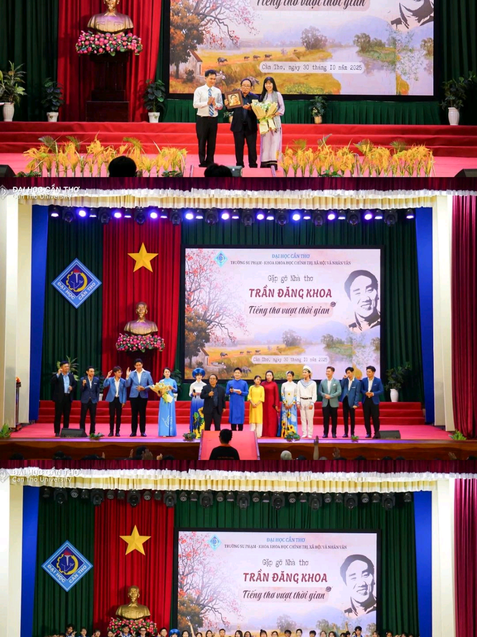 🌸 Gặp gỡ Nhà thơ Trần Đăng Khoa – Tiếng thơ vượt thời gian ✨ Tối 30/10/2025 tại Hội trường Rùa, sinh viên ĐH Cần Thơ có dịp giao lưu cùng Nhà thơ Trần Đăng Khoa – người đã để lại dấu ấn sâu đậm trong lòng độc giả Việt 🇻🇳. 🎤 Chương trình mang đến những chia sẻ về thơ ca, cùng tiết mục văn nghệ đậm chất Nam Bộ và ca khúc phổ thơ đầy cảm xúc 🎶 💫 Sự kiện khép lại trong không khí ấm áp, lan tỏa tình yêu văn học và giá trị nhân văn đến thế hệ trẻ 💖 . #DHCT #CTU #TuHaoSinhVienCTU #canthouniversity #xuhuong 