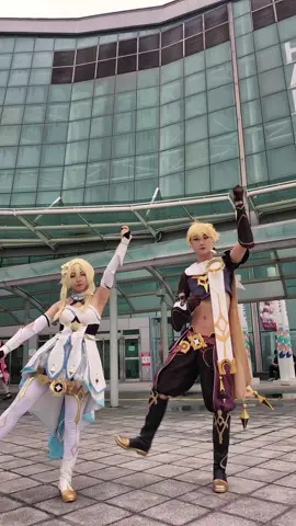 원신-아이테르(남행자), 루미네(여행자)@habing.o228  코스프레로 코미코미 댄스 남매와의 재회축(?)으로 춰보는 댄스 ##코스프레#원신#아이테르#루미네#호요랜드2025