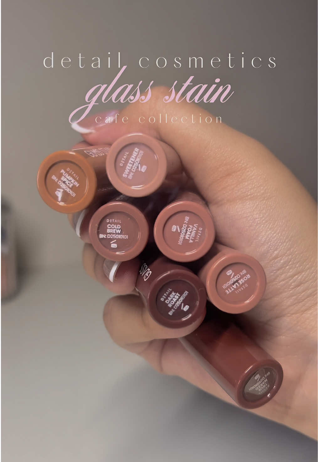 in. every. color. ♡ @Detail Cosmetics 's glass stain café collection ☕️🫦 swatch party! ⸝⸝> ̫ <⸝⸝   #detailcosmetics #detailcosmeticsph #glassstain #detailglassstain #liptint 