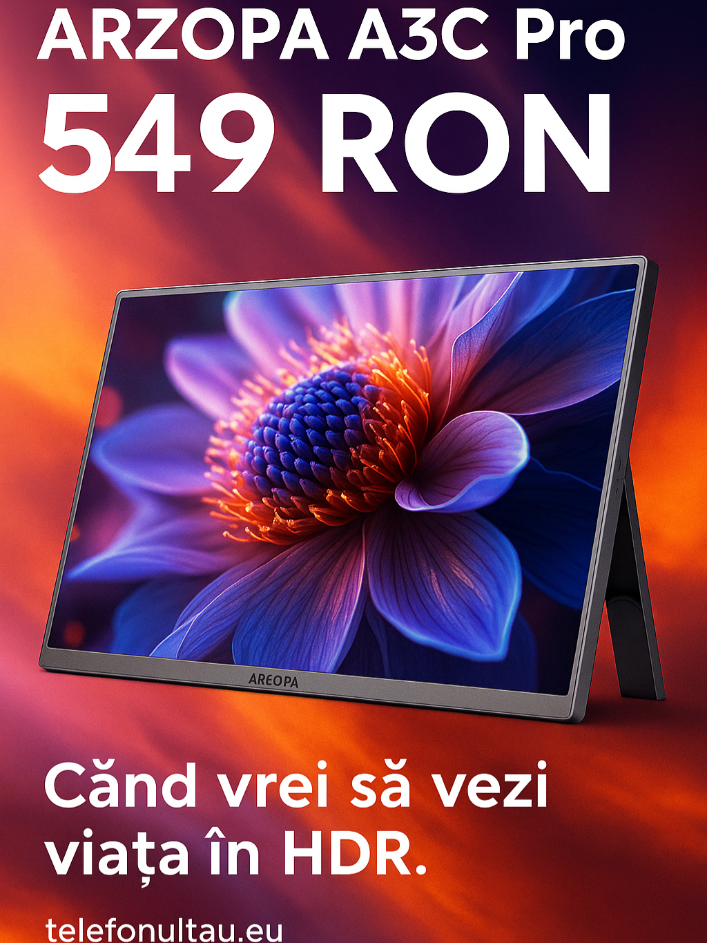 Pentru ăia care vor culori care mușcă. Arzopa A3C Pro – 549 RON. OLED, HDR și un contrast care rupe 🌈 📲 telefonultau.eu #arzopa #a3cpro #oleddisplay #techromania #colorvibes #hdrscreen #blacknovember #ofertenoiembrie #techlovers #telefonultau #oferte #f #fy