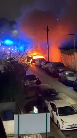 Huge fire in Southall last night after a van had exploded 