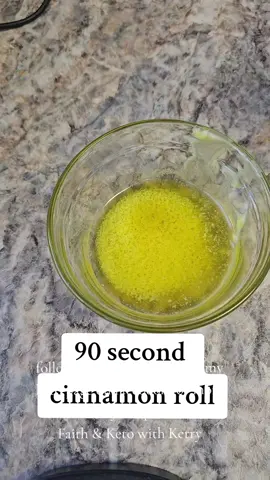 90 second cinnamon rolls  1 tbsp melted butter  1 tbsp coconut flour  1 egg 1/4 tsp baking powder  1/2 tsp cinnamon  1 tsp monk fruit  Mix well and microwave for 90 seconds cut in half and let cool a bit Frosting 2 tbsp powdered keto sweetener 2 tbs heavy cream.  Mix well.  Top cinnamon rolls with icing and enjoy  #keto #lowcarb #faithandketowithkerry #recipes #followme 