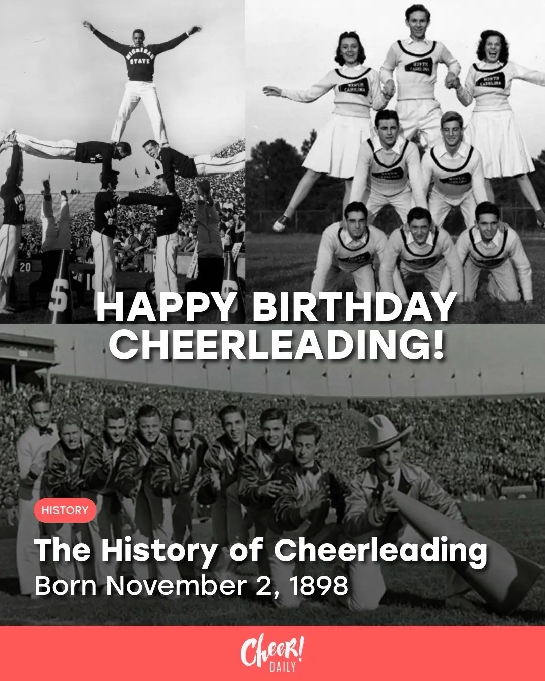On November 2, 1898, University of Minnesota student Johnny Campbell led the first organized crowd cheer — the moment cheerleading was born. Since then, it’s grown from college sidelines to a global sport, now recognized by the International Olympic Committee and celebrated by millions worldwide. 127 years later, the spirit that started it all still echoes every time a team takes the floor. Here’s to the athletes, the history, and the future of cheerleading. Read more: https://cheermedia.com/cheerleading-history/celebrating-127-years-of-cheerleading/