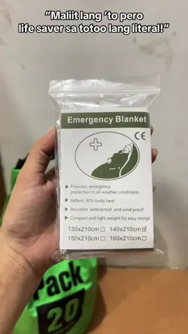 “Ito yung tinatawag na thermal emergency blanket o space blanket. Ginawa siya para i-reflect pabalik yung body heat mo — kaya kahit malamig, basa, o stranded ka sa labas, makakatulong ‘to para hindi ka ginawin o mag-hypothermia.”#emergencyready #gobag #survivaltips #emergencyblanket #beprepared 