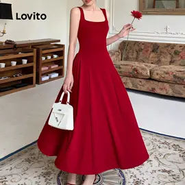 Lovito Vestido Elegante Plissado Primavera/Verão Vermelho Vestido Evangélico para Festa de Natal Mulheres LBL29083#lovito #vestido #elegante #plissado #vermelho 