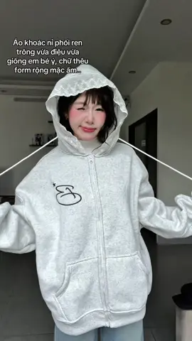 Áo khoác nỉ phối ren xinh 😙🎀 #review #fyp #aokhoac #hoodie #hoodiezip 