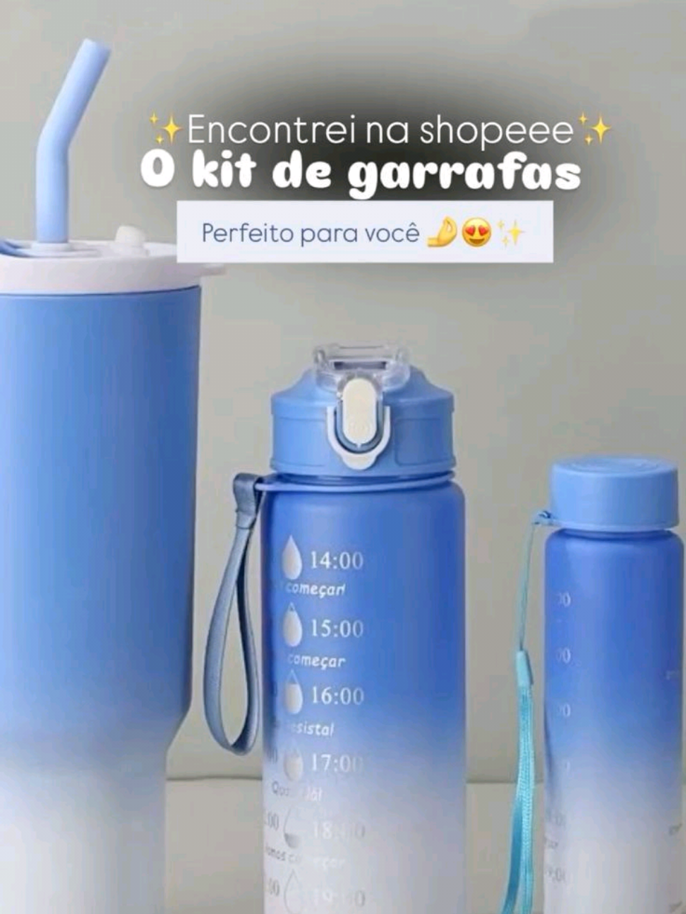 Kit 3 Garrafa Copo Tendência Agua Squeeze Com Adesivos Lembretes beber Agua Envio em breve #copostanley #shopee #AchadinhosShopee 