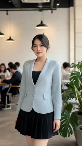 Thanh lịch nhưng vẫn trẻ trung 🌸 Áo blazer xanh pastel phối chân váy xếp ly đen – set đồ “chuẩn nàng công sở hiện đại” vừa tinh tế vừa cuốn hút 💼✨ #BlazerNu #OutfitCongSo #ThoiTrangThanhLich #SetDoCongSo #BlazerPastel        