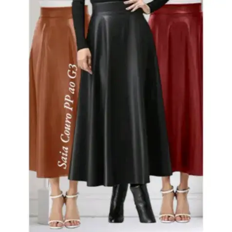 Saia de courino e Malha Scuba Godê Longa cintura alta elegante do PP ao g3 .