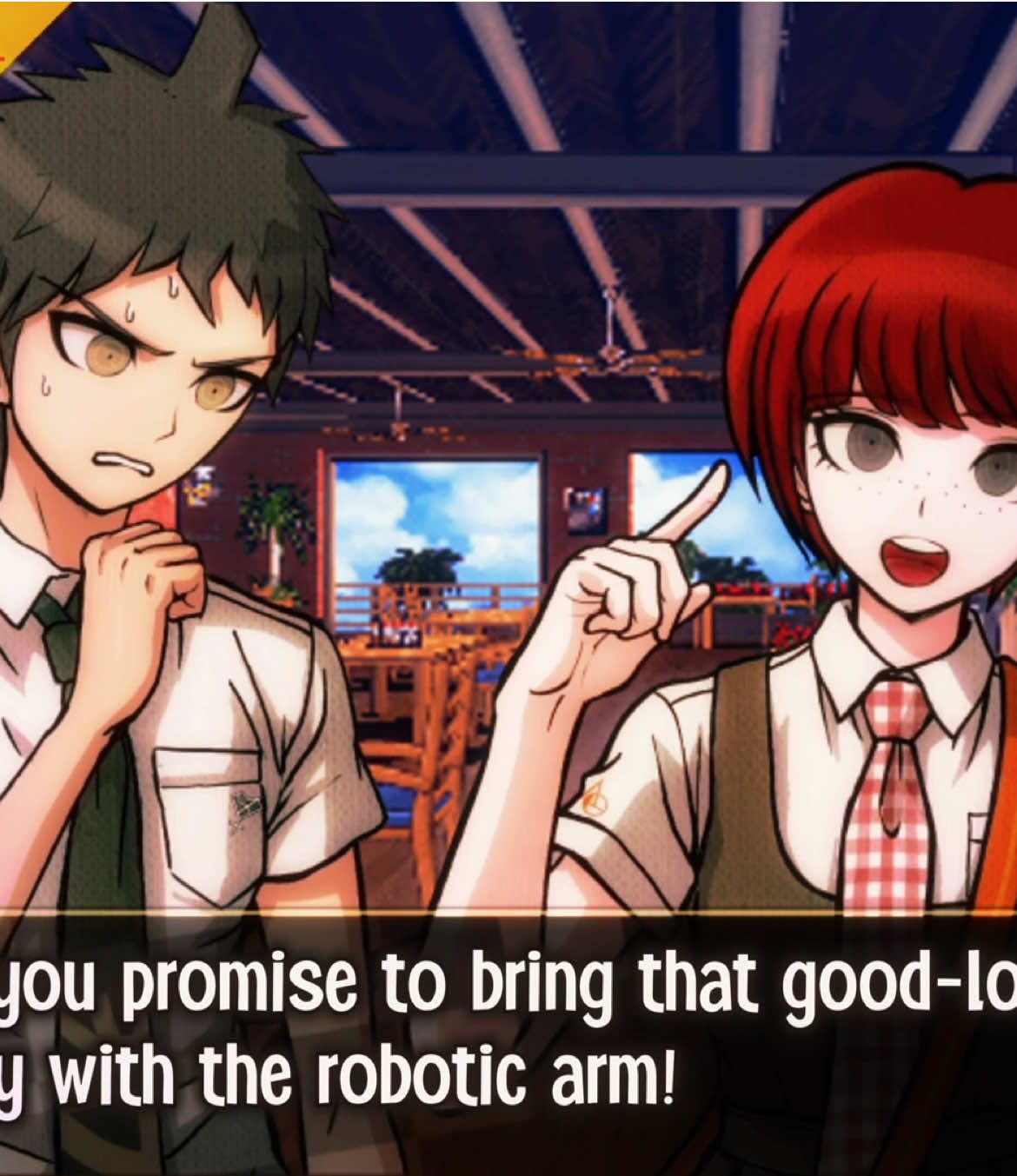 slight hinazumi for ⁡@𐂯    charl͟i͟e͟  😅😅 also last night i dreamt hajime thought nagito had a third nipple but it was just a bullet hole scar.. not really sure why i dreamt that but okay #danganronpa ⁡#hajimehinata #mahirukoizumi #hinazumi #komahina