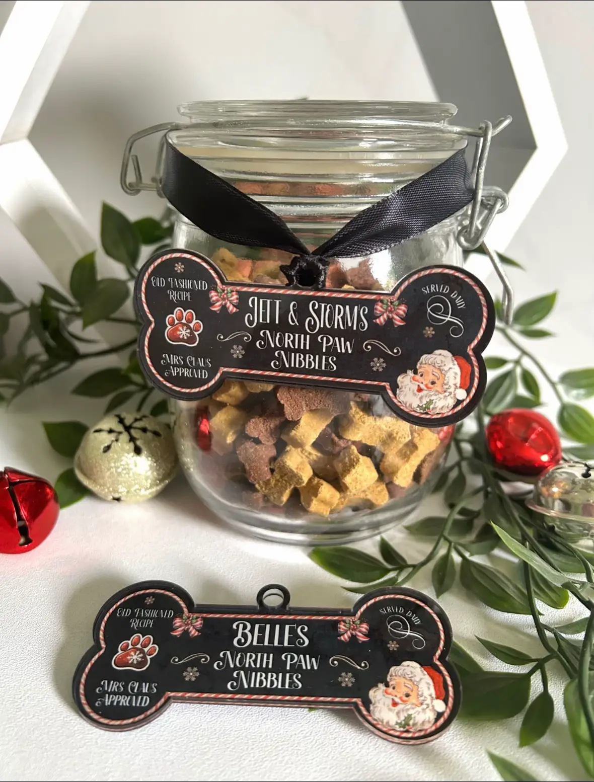 Organise your dog treats in style with our Dog Treat Jar and Dog Bone Acrylic Sign. Keep your furry friend's snacks fresh and easily accessible. Made with durable materials, this treat jar and sign will add a touch of charm to your home while keeping your dog's treats fresh and ready to reward good behaviour. Treats are not included.  https://donnasluxurybespokegift.myshopify.com/products/dog-treat-jar-and-sign