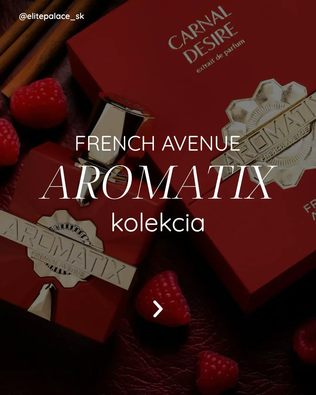 Objavte French Avenue Aromatix Collection – tri výnimočné vône, ktoré zanechávajú stopu luxusu a osobitosti.💎 Aromatix X Xandal, Carnal Desire a Platine Blanc – každá z nich rozpráva svoj vlastný príbeh. 👉 Kolekcia dostupná exkluzívne v Elite Palace 💛 www.elitepalace.sk #ElitePalace #orientalperfume #aromatix #frenchavenue #perfumes   