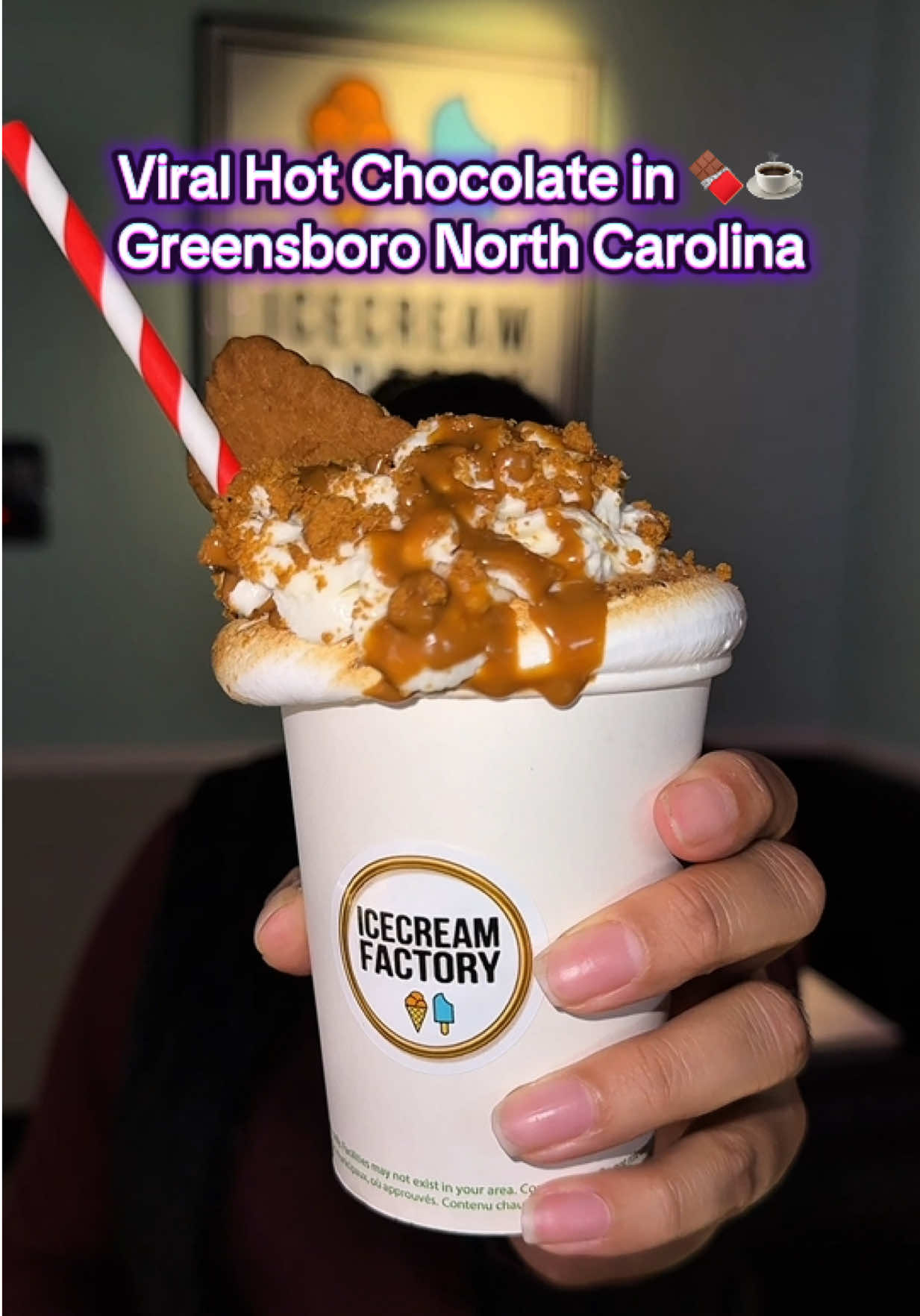 Hot chocolate goodness at @ICECREAM FACTORY 🍫☕️  I stopped by to try the viral Toasted Marshmallow Hot Chocolate and it definitely lives up to the hype!🤩 Made with Ghirardelli milk chocolate and topped with gelatin-free marshmallows (they do contain eggs), this cozy drink is the perfect sweet treat for chilly days!🤎✨ Everything here is customizable, and both the waffle sticks and hot chocolate come with free toppings so you can make them your own🍦💫 💫 What I got this time: 🍫 Toasted Marshmallow Hot Chocolate (viral and delicious) 🍪 Cookies & Cream 🍯 Biscoff 🔥 S’mores 🧇Waffle Sticks 📍The Ice Cream Factory 1603 Battleground Ave F, Greensboro, NC 27408 #hotchocolate #comfortfood #Foodie #fyp #creatorsearchinsights 