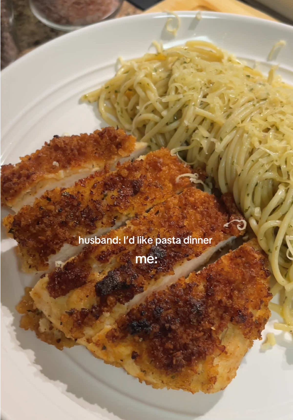 I made him one of his favorite meals!  I’m curious, which pasta should I make him next? ✨👩🏽‍🍳 . . . #cooking #FoodTok #garlicpasta #pastarecipe #fyp 