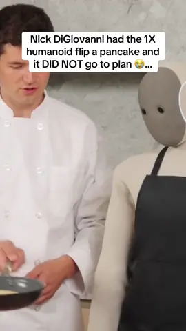 Nick DiGiovanni had the 1X humanoid flip a pancake and it DID NOT go to plan 😭… #nickdigiovanni #1xtech #neo 