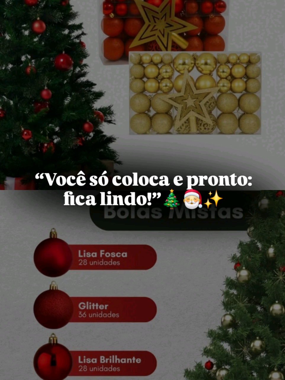 Kit de bolas + estrela pra deixar sua árvore de natal completa 🎄 #natal #decoracaodenatal #arvoredenatal #acheinashopee #vaipraforyou 