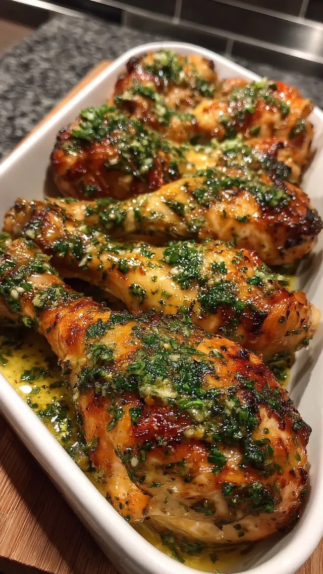 Garlic Butter Roasted Chicken Drumsticks 🍗🧄 🛒 Ingredients: 8 chicken drumsticks 4 tbsp unsalted butter, melted 4 garlic cloves, minced 1 tsp paprika 1 tsp dried oregano 1/2 tsp salt 1/2 tsp black pepper 1 tbsp fresh parsley, chopped (optional) Lemon wedges for serving (optional) 👩‍🍳 Directions: Preheat your oven to 400°F (200°C). In a small bowl, mix melted butter, minced garlic, paprika, oregano, salt, and pepper. Place chicken drumsticks on a baking sheet lined with foil or parchment paper. Brush the garlic butter mixture all over the drumsticks, coating them well. Roast in the oven for 35–40 minutes, flipping halfway through, until golden brown and cooked through. Garnish with fresh parsley and serve with lemon wedges for a fresh pop of flavor 🍋