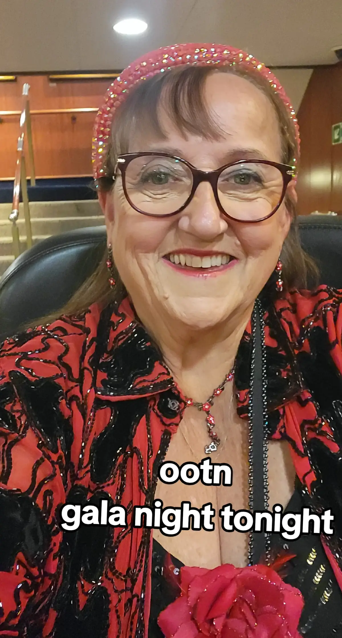 its gala night tonight on board the Queen Victoria on route to Oporto. the gala night theme is red and gold tonight so my outfit of the night is red and just a teeny hint of gold!  @Cunard Line 