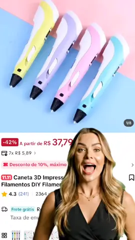 Caneta 3D com filamentos coloridos, ideal pra artesanato e diversão criativa. #Caneta3D #DIYTikTok #Criatividade #achadinho #tiktokshop 