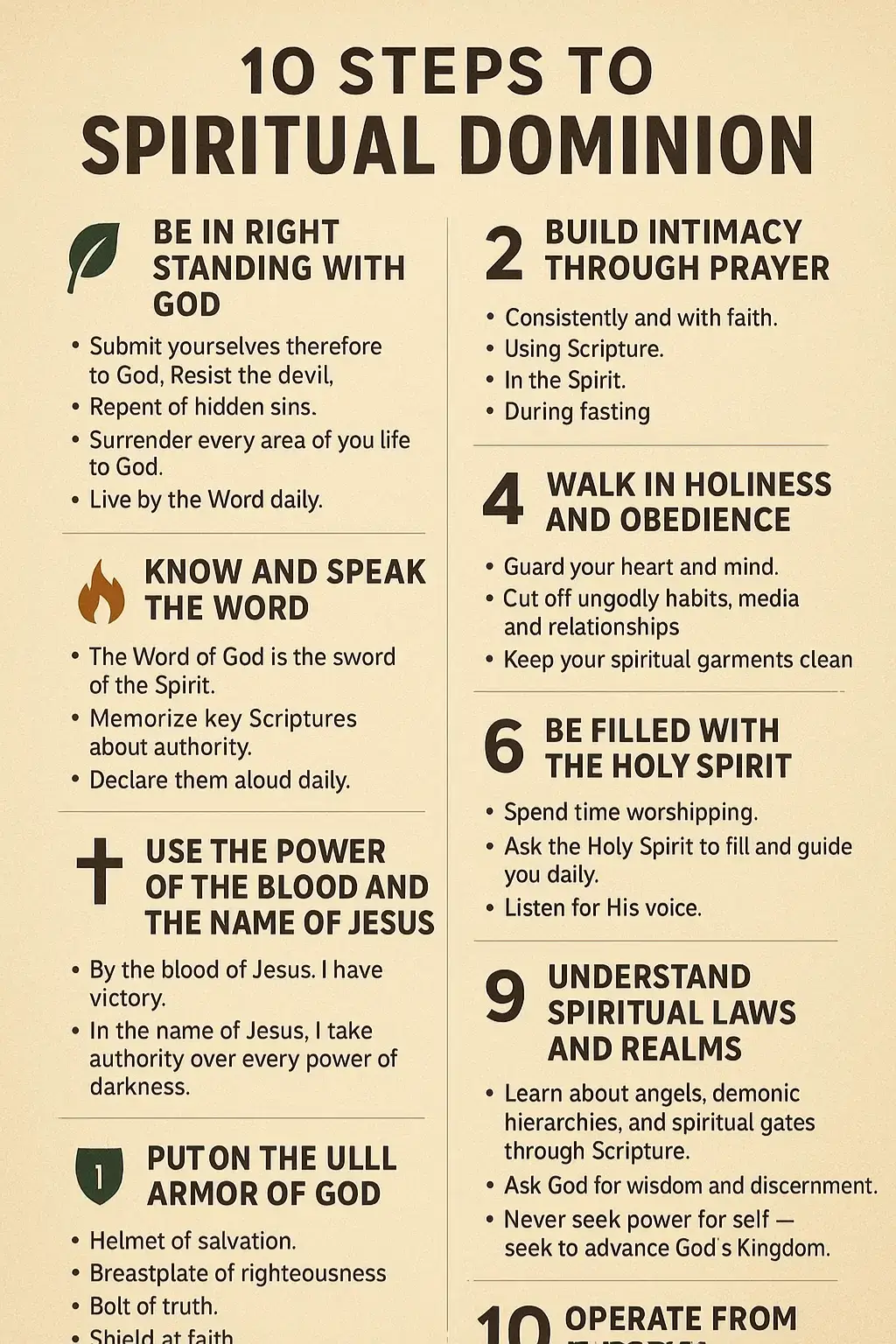 📖 Step into your divine authority. These 10 steps will help you rise in spiritual power, walk in holiness, and command victory through Christ. Remember — true dominion begins with surrender and alignment with God. 🌿🔥 ✨  #SpiritualDominion #FaithPower #KingdomAuthority #PrayerLife #HolySpiritPower        