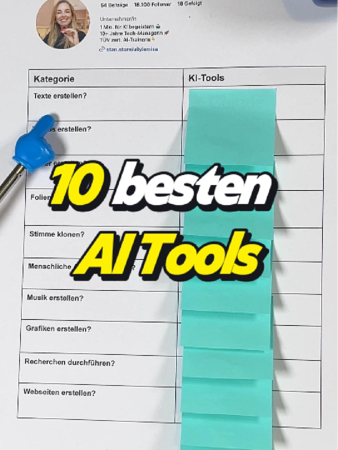 10 AI Tools, die dein Business, deinen Content & dein Leben wirklich smarter machen. 🤖 Welches nutzt du schon? 👇 📌 Speicher dir das Video, damit du die Tools später testen kannst und folg für mehr KI-Hacks! #aitools #ki #aibusiness #ai #efficiency