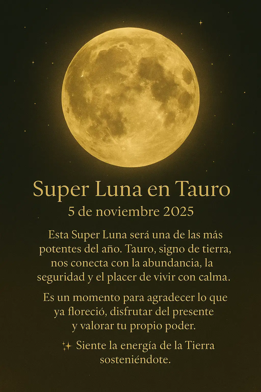 ✨ La energía de la Super Luna en Tauro nos invita a conectar con la abundancia, el placer y la estabilidad 🌕♉ Esta poderosa Luna llena ilumina lo que hemos cultivado durante el año y nos recuerda el valor de disfrutar el presente con gratitud y calma. Swipe ➡️ para descubrir un ritual de abundancia perfecto para esta energía terrenal: enciende tu vela, conecta con tus cristales y afirma tu merecimiento. 🌿 La Tierra te sostiene. La Luna te guía. Y tú creas tu abundancia. #energia #luna #ritual #bruja #universo 