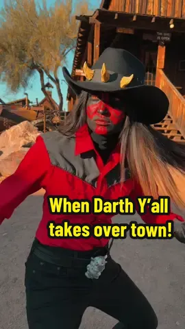 Yee-haw!! Darth Y’all is here! Also, guess who forgot their lightsaber and comforted themselves with ice cream at the ghost town? Lol✨This song was just too perfect for the vibe #StarWars #darthmaul #cosplay #sith #arizona 