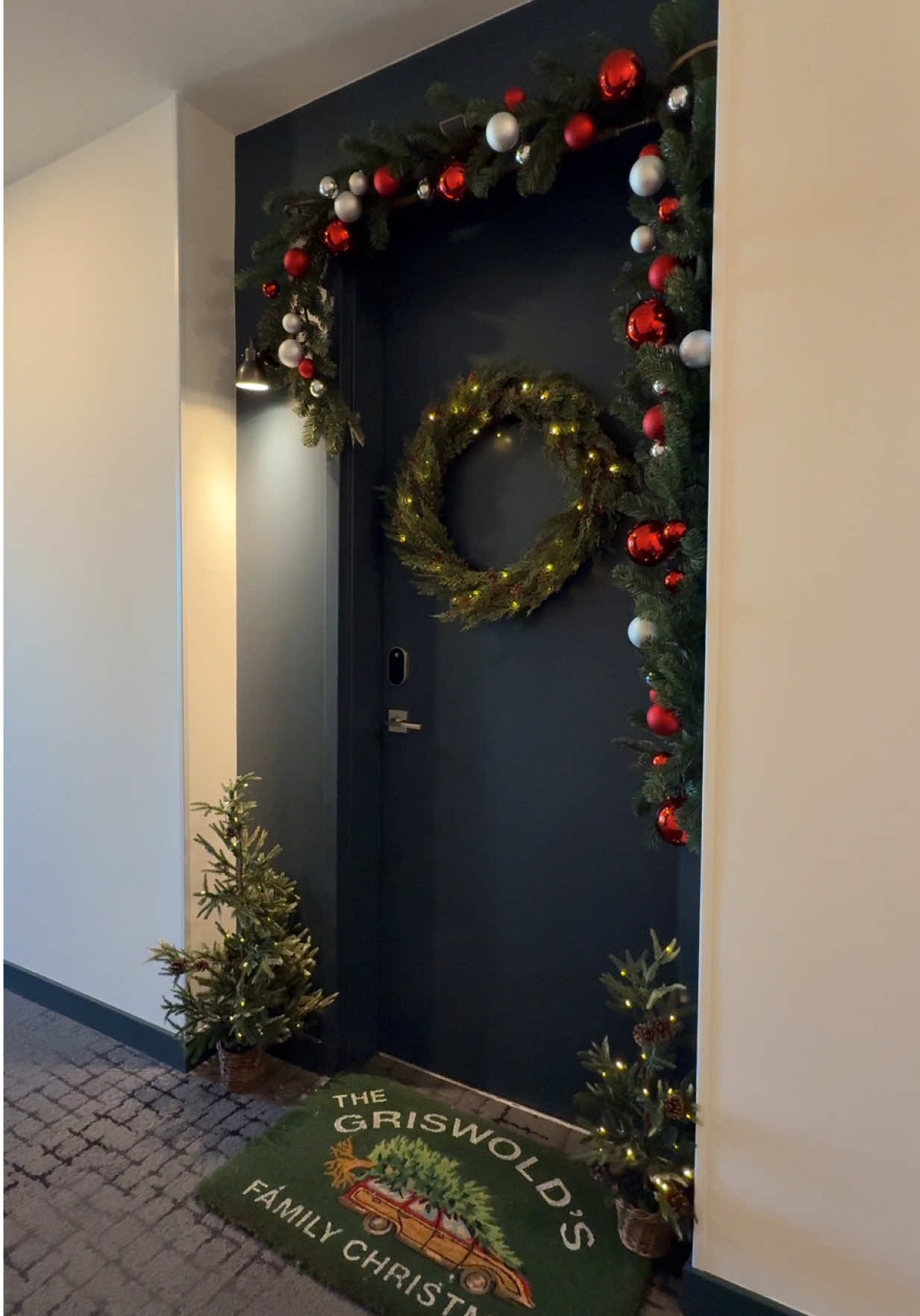 Apartment door holiday decor! Should I add anything else? #doordecor #apartmentdecor #christmasdecor #decoratewithme 