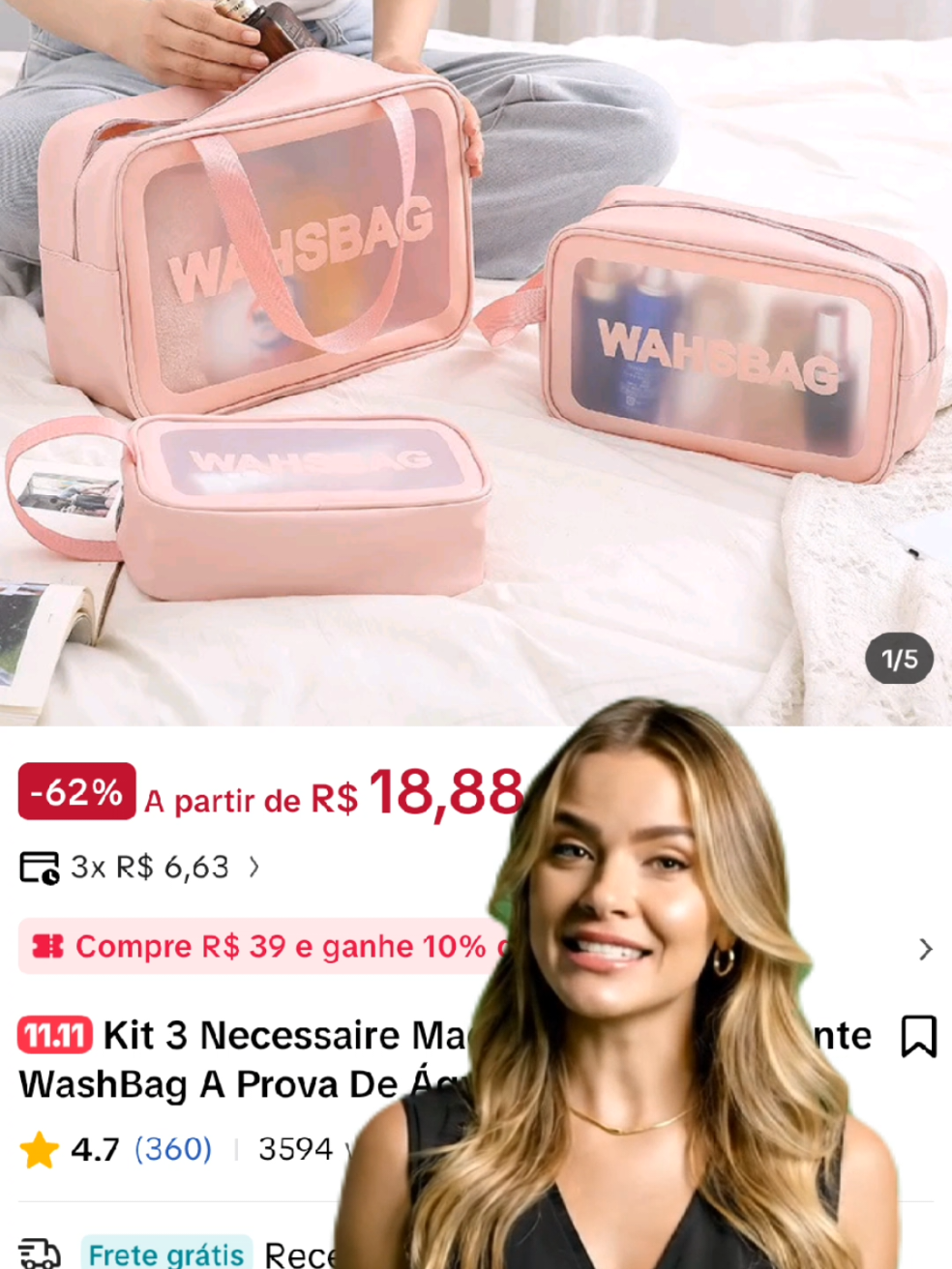 Kit 3 necessaires transparentes, resistentes e à prova d’água. #Necessaire #BelezaTikTok #Organização #achadinho #tiktokshop 