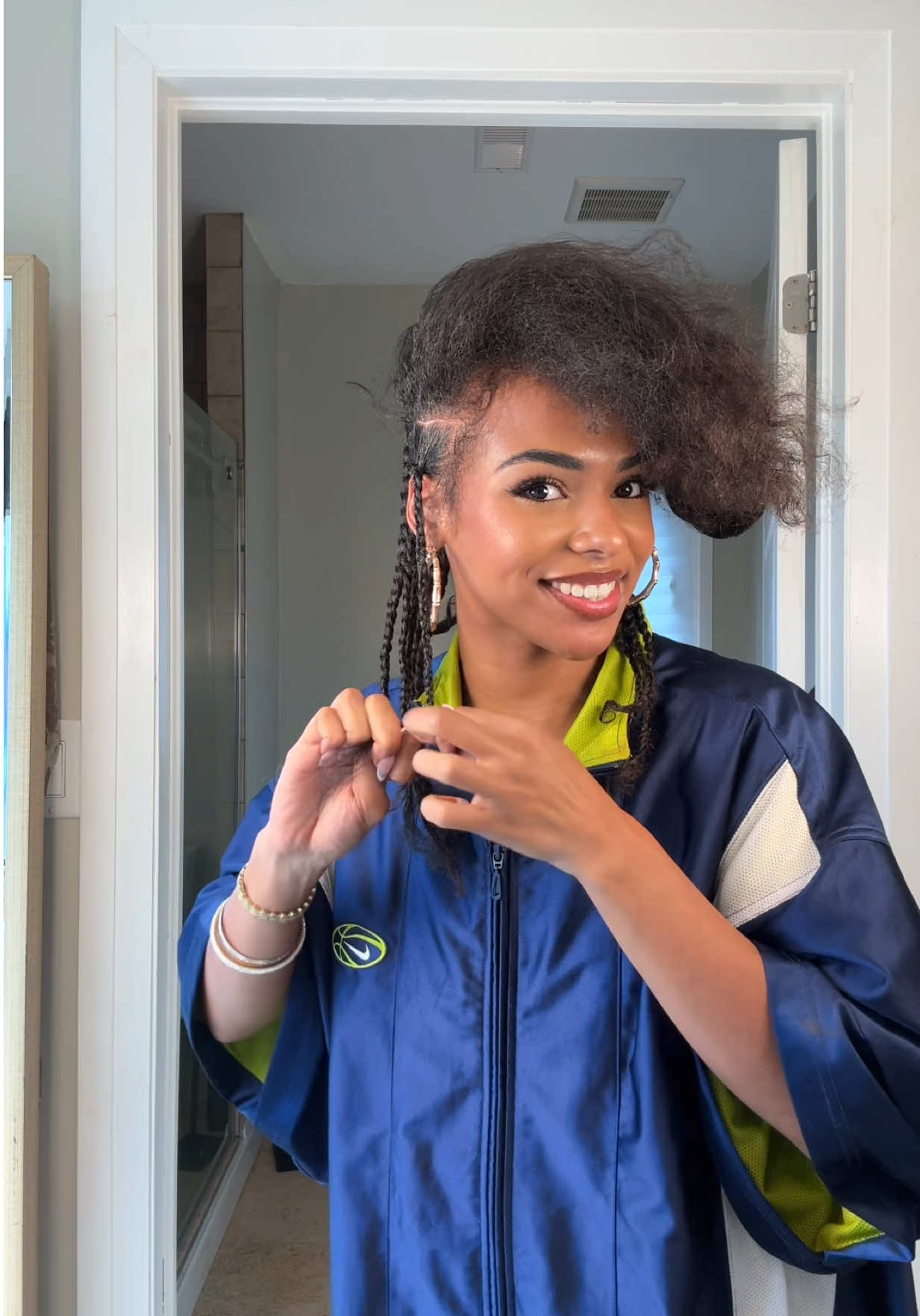 this was my best attempt at doing my own braids😭😭 I feel like it actually turned out cute loll but they definitely aren’t giving jumbo😭 #braids #curlyhair #curls #afro #curlyhairstyles 