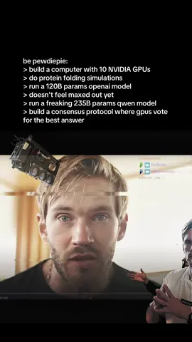 Dont forget, He's mogging us because he's a millionaire with infinite free time and his 30k super computer #ai #pewdiepie #llm #techtok #softwareengineer 