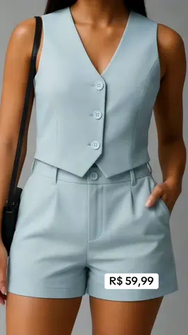 Conjunto de Alfaiataria Feminino Colete com Short - Moda Casual e Social Safha moda Beauty |##tiktokshop #conjunto 