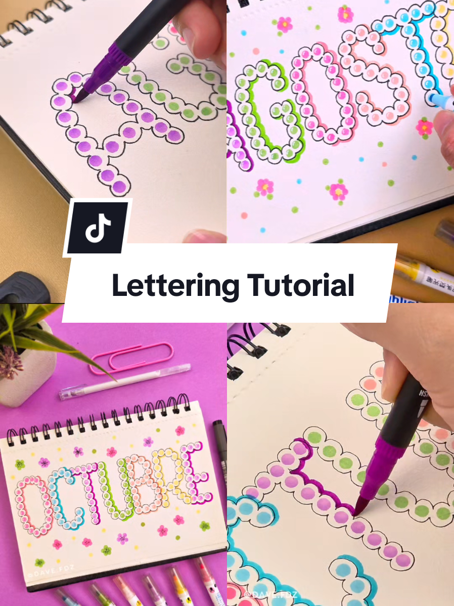 Cómo hacer esta letra con marcadores?! #lettering #marcadores #ideasen5minutos #portadasbonitas #tarjetas  Miren este nuevo estilo de lettering hecho con unos marcadores que compré en uno de mis viajes y que son ¡pura diversión! 💖 Cada letra parece estar formada por pequeñas cuentas o perlitas en tonos pastel 🎨. La técnica es súper relajante, ideal para desconectar un rato y dejarse llevar. Para darle más vida, sumé bordes con microfibras, sombras con punta pincel y algunos detalles decorativos como flores y hojitas 🌸🍃. Si no tienen estos marcadores  los pueden hacer con marcadores que tengan punta redonda.✨😍 El resultado es un estilo original, colorido y lleno de buena vibra. Perfecto para portadas de cuadernos, escribir tu nombre, decorar apuntes o simplemente practicar lettering de manera distinta ✍️💡 ¿Les gusta?  👉 ¿Se animan a hacer el resto del abecedario con este estilo de lettering? Déjenme en comentarios si quieren más videos con esta letra, y si lo prueban, ¡etiquétenme para ver sus creaciones! 💕