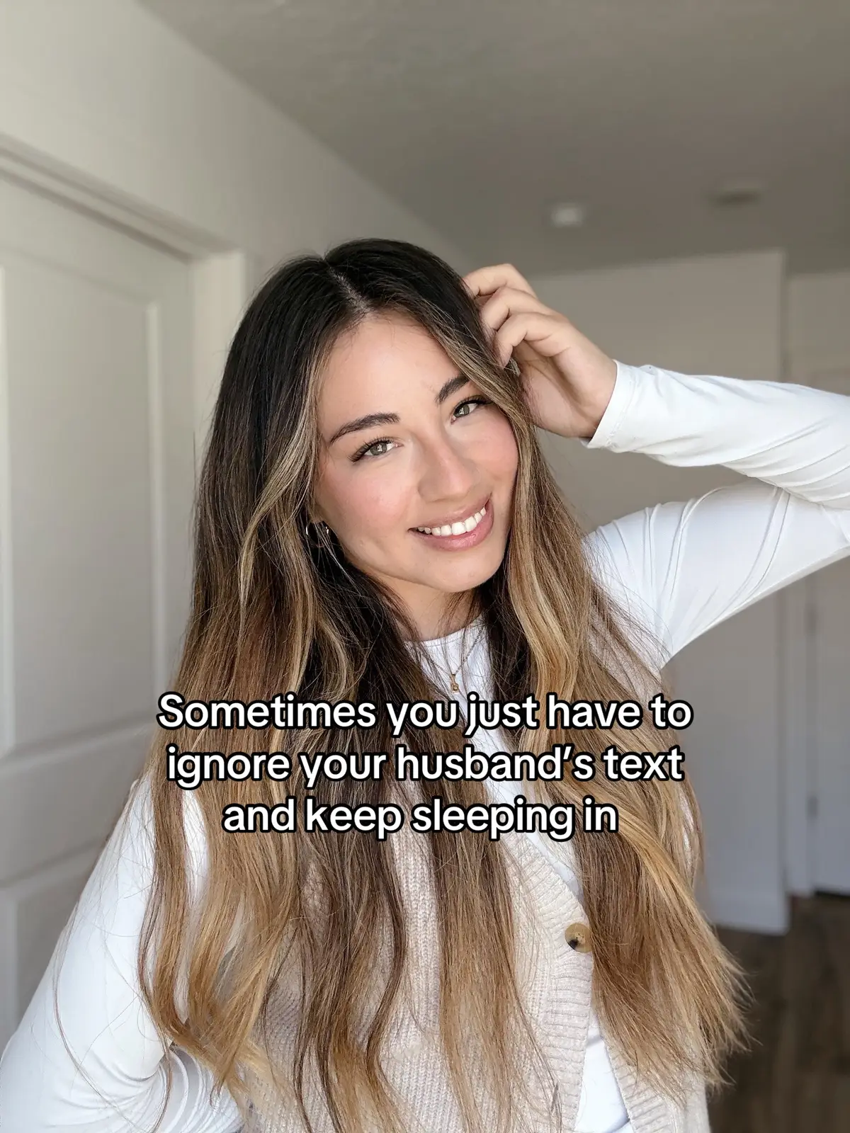 Sometimes you just have to ignore your husband’s text and keep sleeping in 🤭 #trend #husbandwife #fyp 