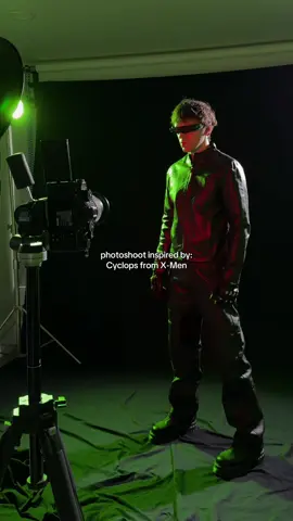 self-portrait photoshoot of this year’s halloween look inspired by cyclops from x-men #photographer #cyclops #xmen #halloweencostume #studiophotography 