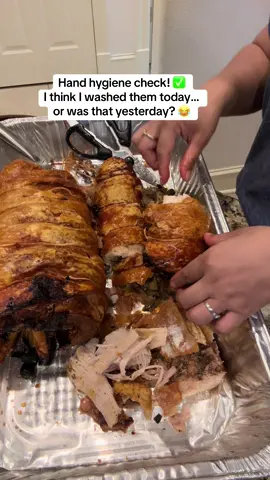 Infection control says wash your hands — don’t worry, I did! (Pretty sure it was today 😅) 🧴✋ JK #healthcarehumor #Foodie #foodtiktok #lechonbelly #lechon 