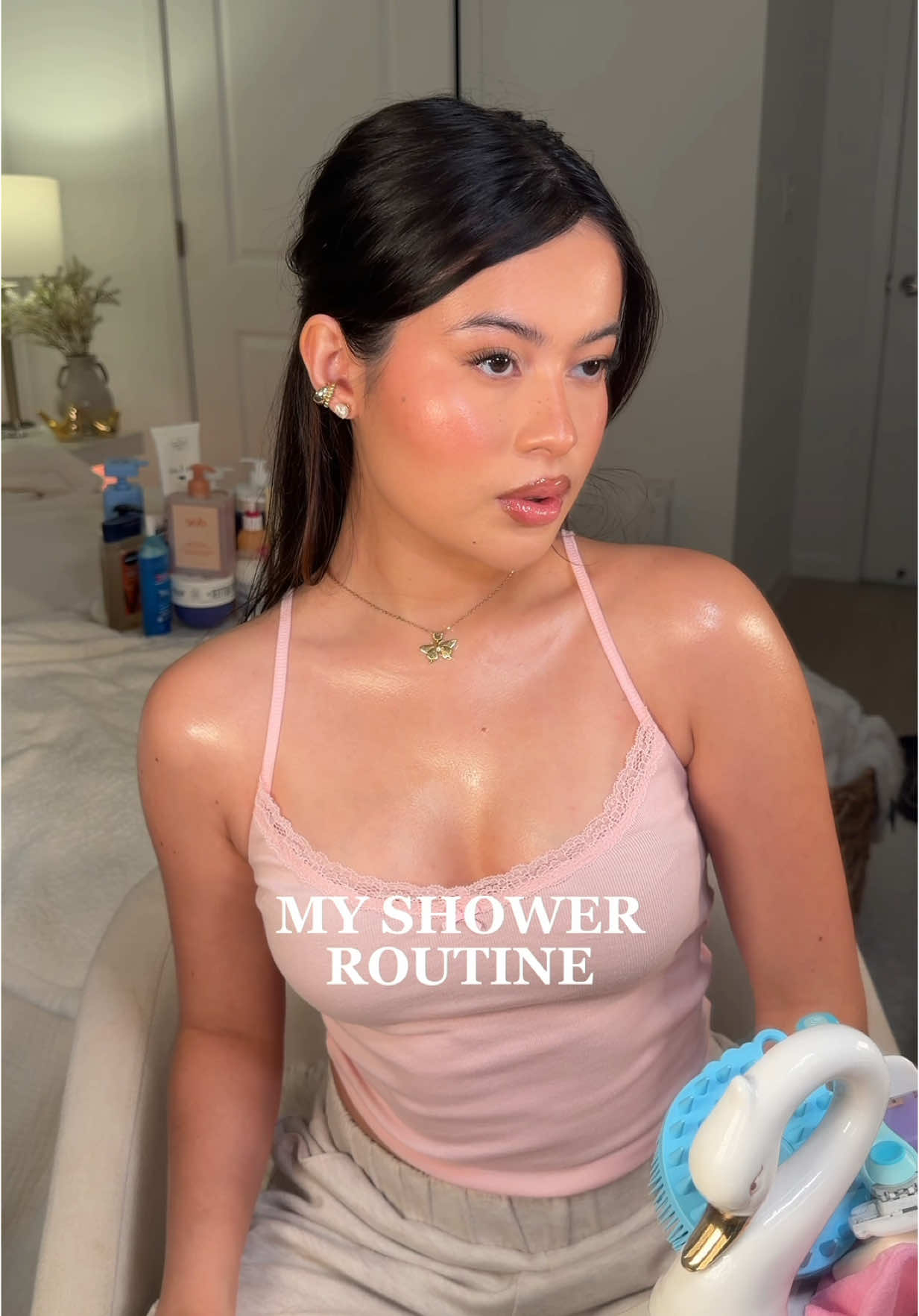 This shower routine will also have you smell so fresh and sweet 🤭 I love these products 😛 #fyp #BeautyTok #bodycare #beautytips #showerroutine #hygiene 