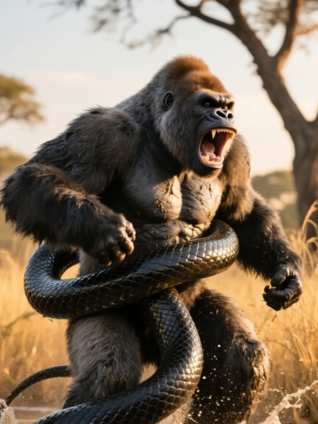 Unbelievable! Giant Snake Constricts Gorilla – Pho#wildlifedocumentary #EpicBattle #AnimalFight #NatureShorts