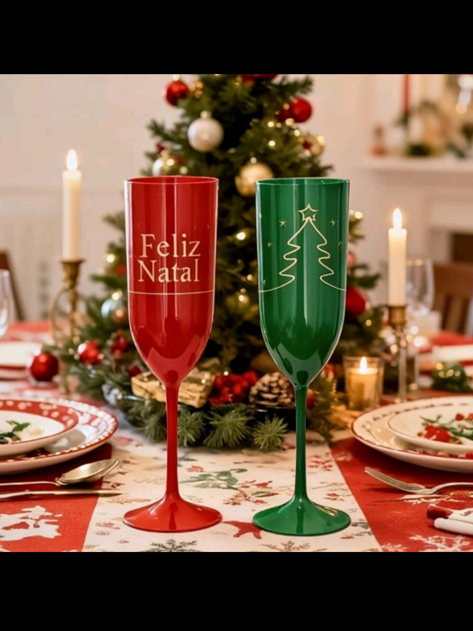 Kit 10 Taças Champanhe Acrílico Natal Fim de Ano Festa 190 ml #taca #acrilico #natal #buffet #ofertatiktok 