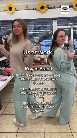 Just your favorite work clique keeping it cozy 😌💁‍♀️ Our new Royce waffle sets are the definition of comfy + cute — perfect for a chill day or running errands in style! 🩶 #ComfyVibes #BoutiqueStyle #MatchingSets #CozyAndCute #FallFashion 