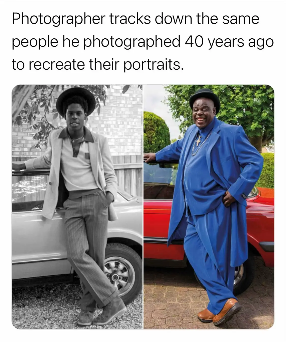 British photographer Chris Porsz, a retired NHS paramedic from Peterborough, has spent decades turning his passion for street photography into one of the most touching long-term projects ever attempted. In the late 1970s and 1980s, he captured spontaneous portraits of strangers on the streets of his hometown—moments of youth, friendship, and everyday life frozen in time. More than 40 years later, he set out to find those same people again, often with no names or contact details, and recreated their portraits in the exact same places. The result is over 300 emotional reunions collected in his books Reunions and Reunions 2, offering a rare look at how time changes us all. His work has been celebrated around the world as a powerful, human time capsule connecting past and present through the lens of one city and one photographer’s persistence.