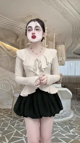 Áo Tăm Lông Thỏ Dài Tay Viền Bèo Thắt Nơ Tay Xòe🧸#aoxinh #aonuxinh #xuhuong #hottrend 