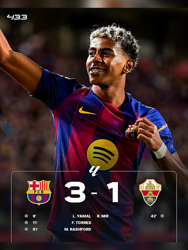 King barca berhasil menang atas elche dengan skor 3:1 gacorr wakk 🔥🔥🥶😎 #barcelona #lamineyamal #marcusrashford #hymmftlm #fyp 