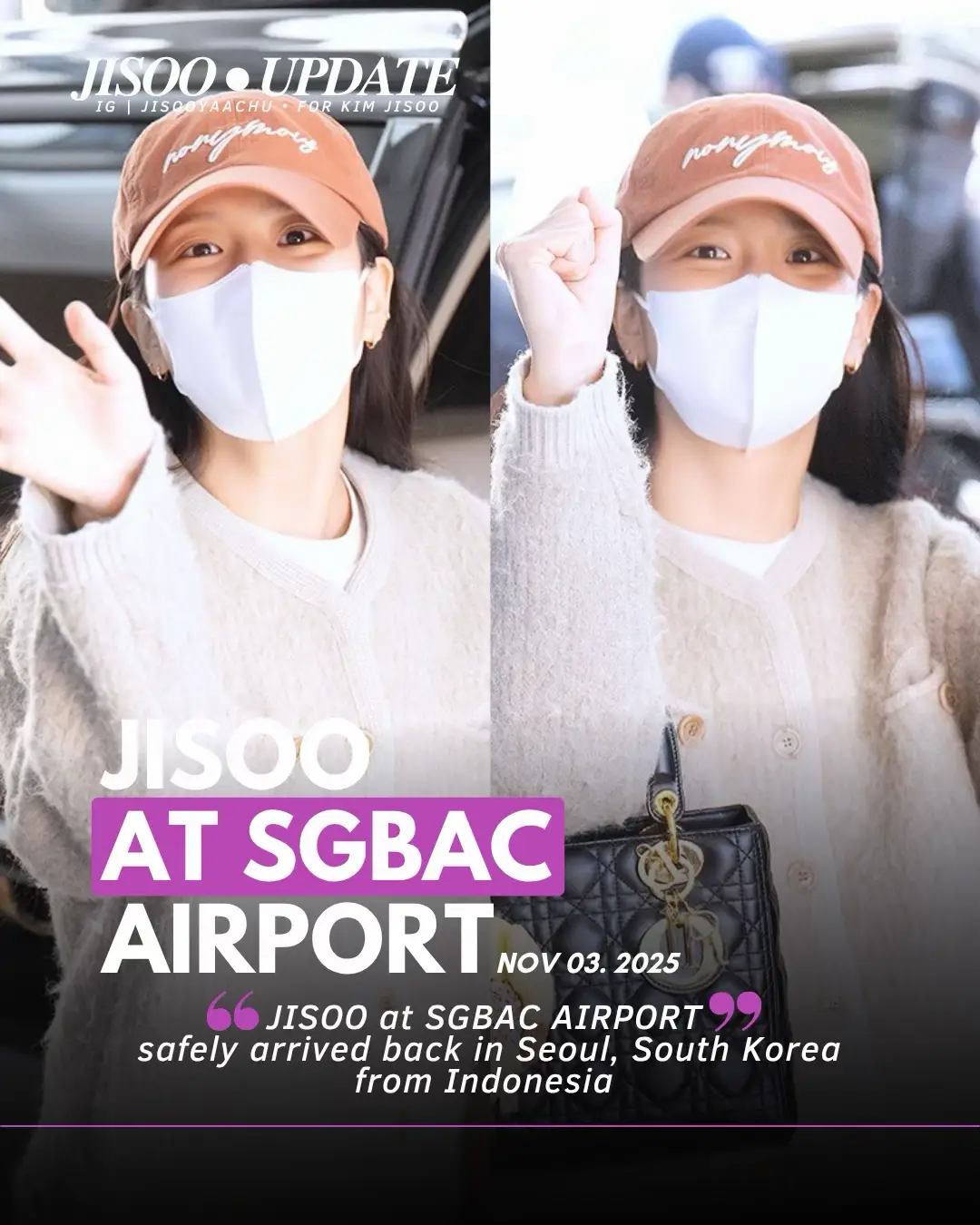 251003 | #JISOO at SGBAC AIRPORT safely arrived back in Seoul, South Korea from Indonesia 