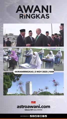#AWANIRingkas 3 November 2025 | 9AM Berikut merupakan rangkuman berita setakat 9 pagi, 3 November 2025 1️⃣ Lawatan negara Yang di-Pertuan Agong 2️⃣ SPM 2025 bermula hari ni 3️⃣ Tumpuan Sidang Parlimen #AWANInews