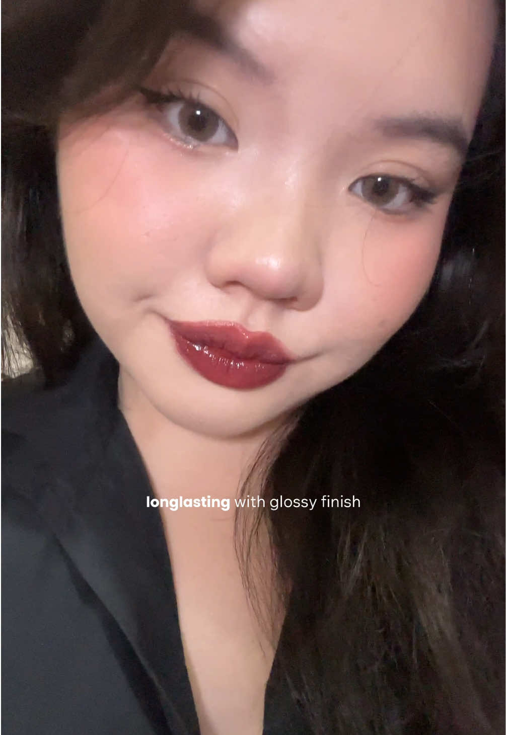 Cherry cola lips using time phoria lip stain in shade enigma ❣️cantik banget deep red nyaa 
